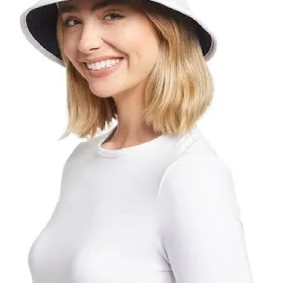 NWT KATE SPADE White Twill Leather Trim Bow Fringed Bucket Hat - Picture 1 of 12